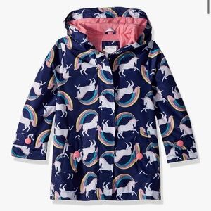 Carter's Kids Unicorn Rain Jacket - Navy Blue with Rainbow Accents
